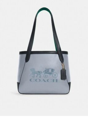 Coach Horse And Carriage Twilight Blue Leather Double Handles Tote Bag -NWT
